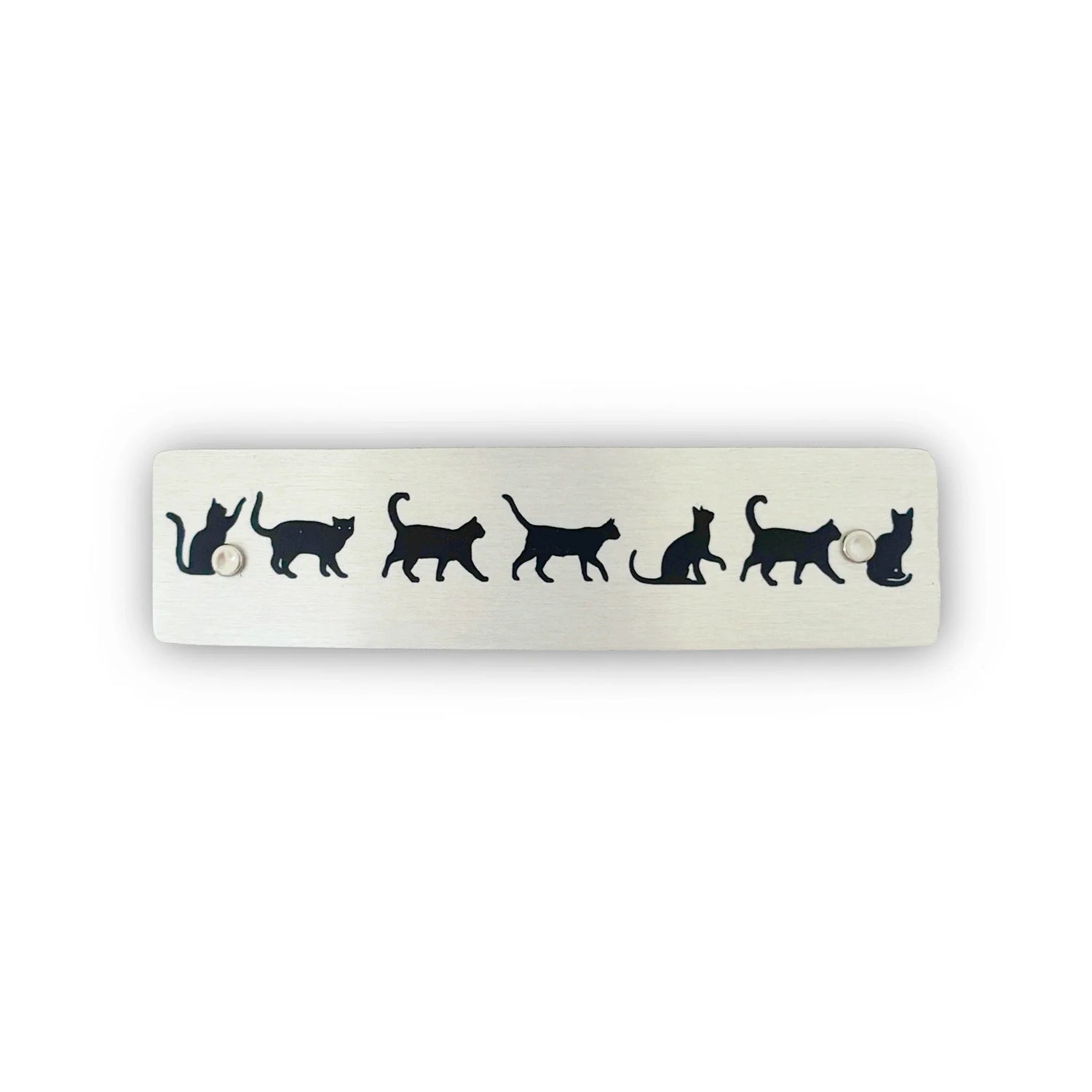 SIlver hair clip with cat silhouettes, handmade in North Carolina.