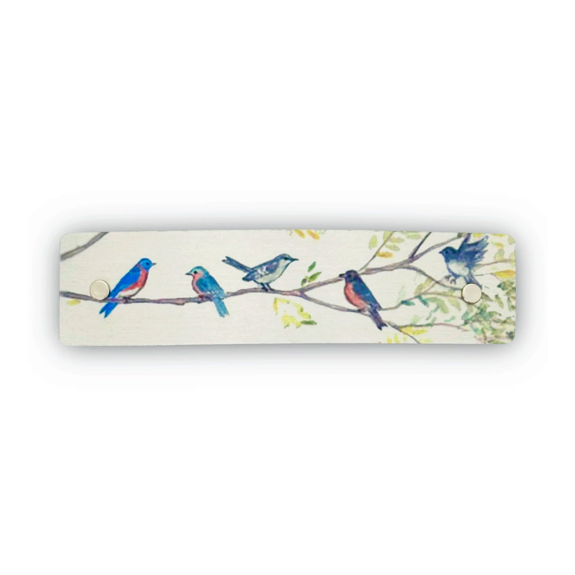 Birds on branches French barrette, featuring original watercolor artwork by Robbin V. Davis 