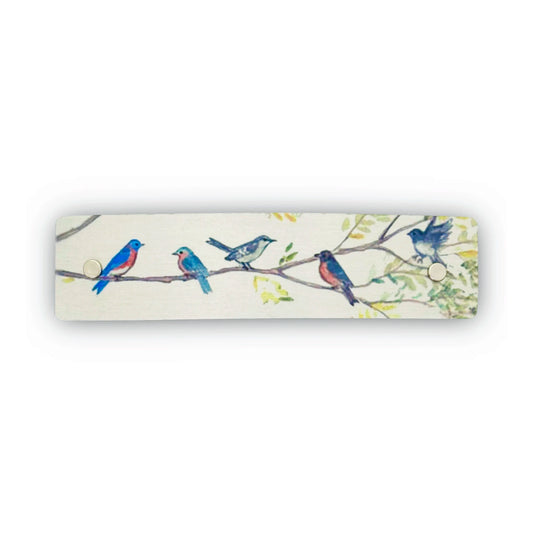 Birds on branches French barrette, featuring original watercolor artwork by Robbin V. Davis 
