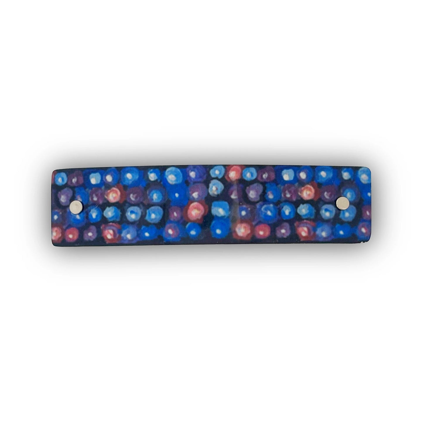 Blackberry-inspired hair clip in blues, purples, black, and pinks, handmade in North Carolina by Robbin V. Davis Studio.