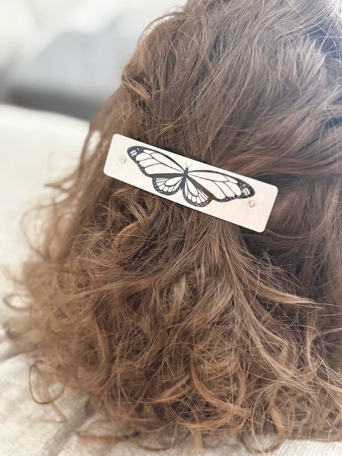 Monarch butterfly outline barrette hair clips, handmade by Robbin V. Davis Studio.