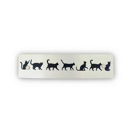 SIlver hair clip with cat silhouettes, handmade in North Carolina.