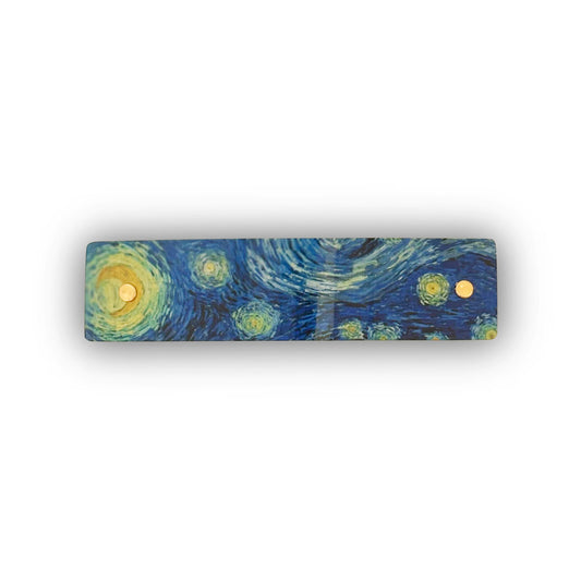 "The Starry Night" French barrette  hair clip on a white background.