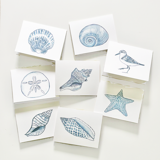 Blue and white beach notecards, set of 8