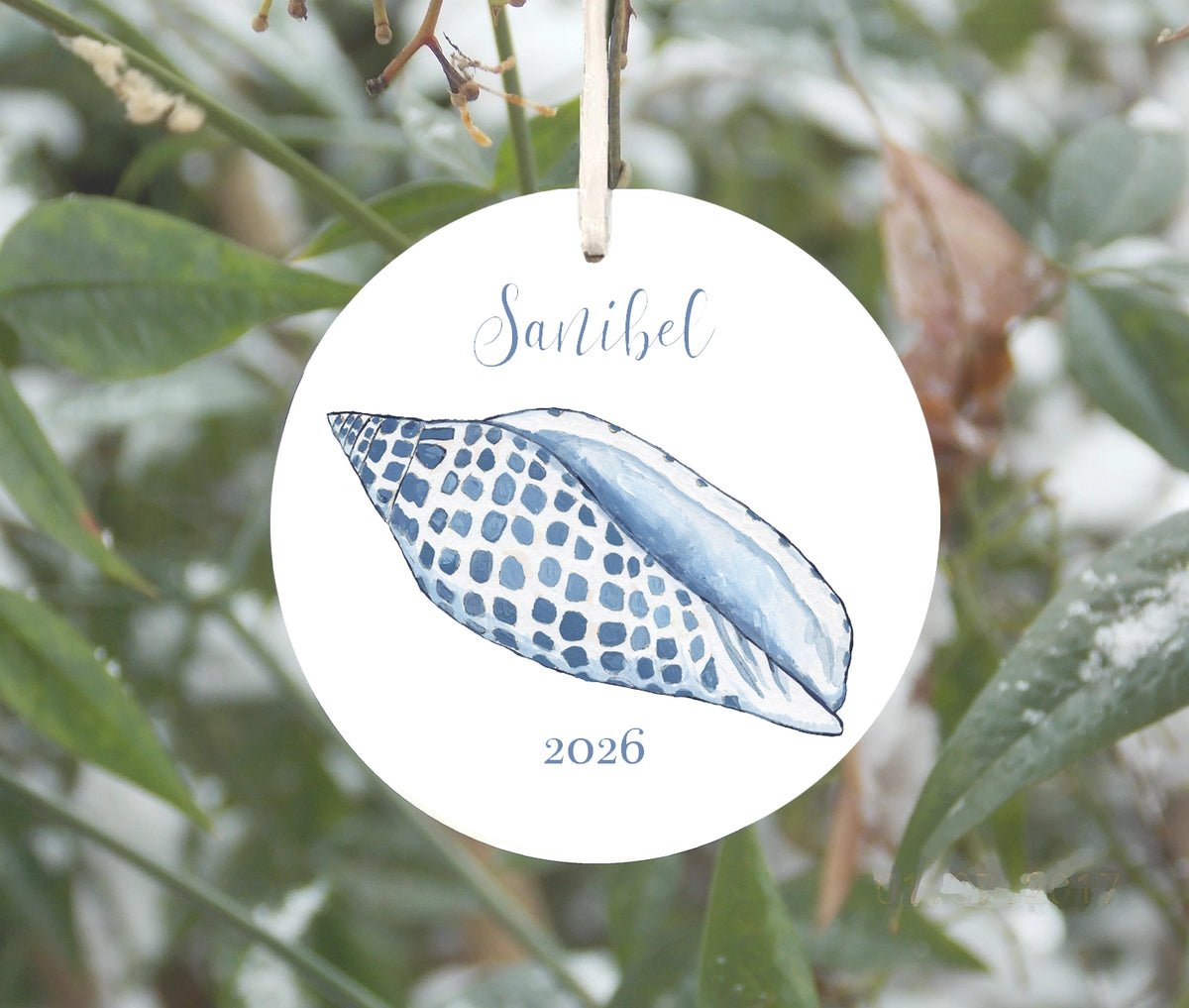 Blue and White Junonia Shell Ornament
