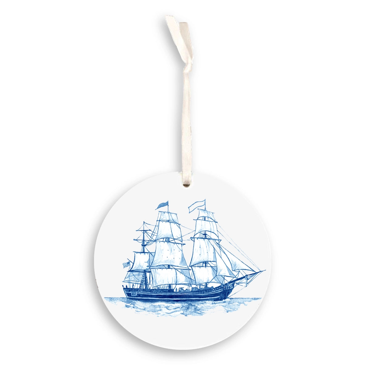 Blue and White Ship Ornament
