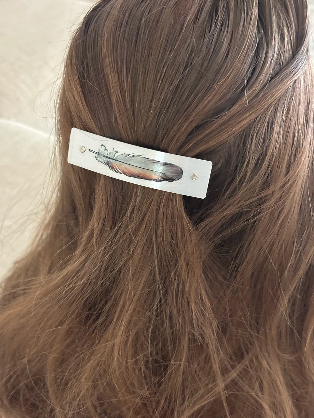 Brown Feather French Barrette Hair Clip