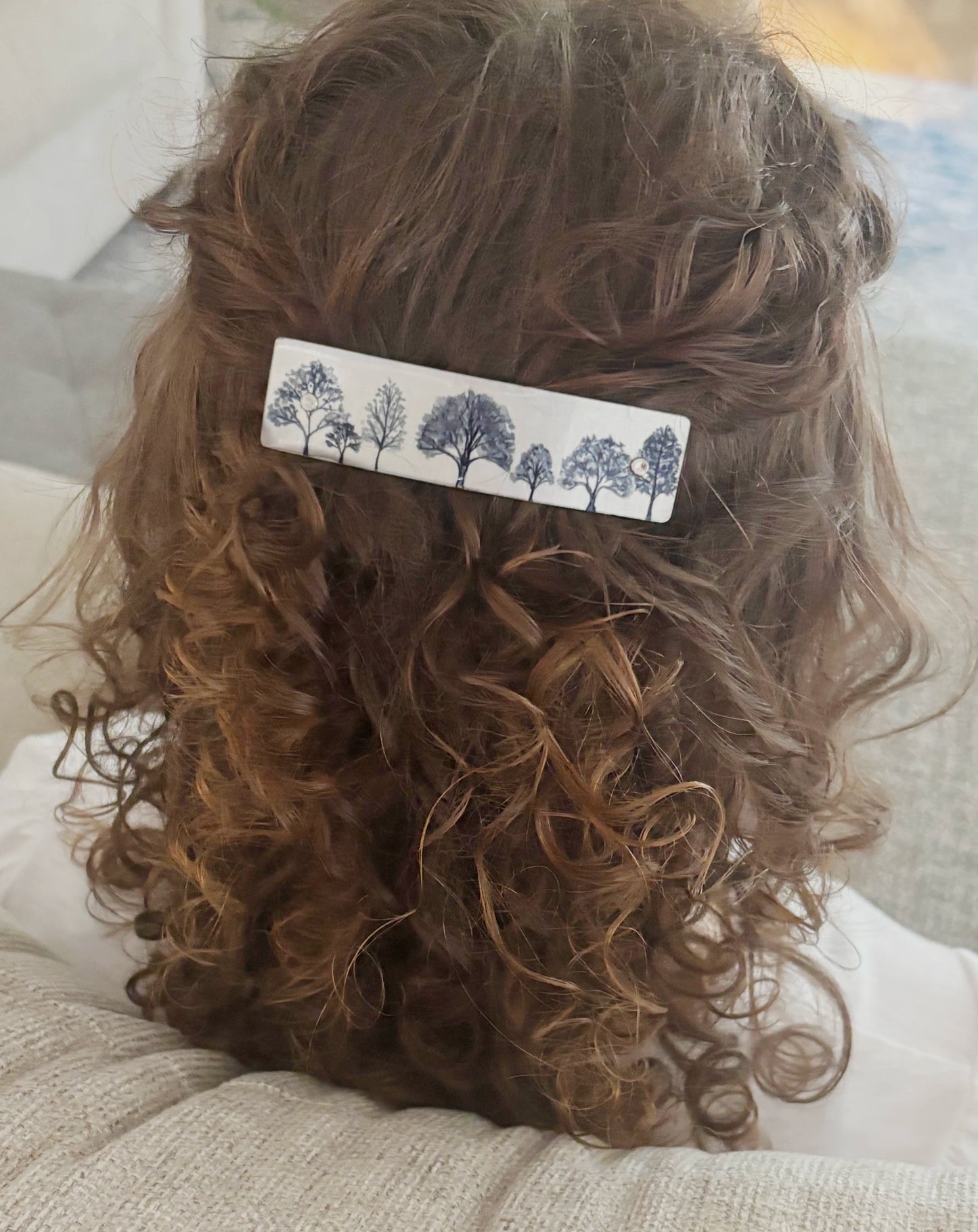 Silver Trees French Barrette Hair Clip