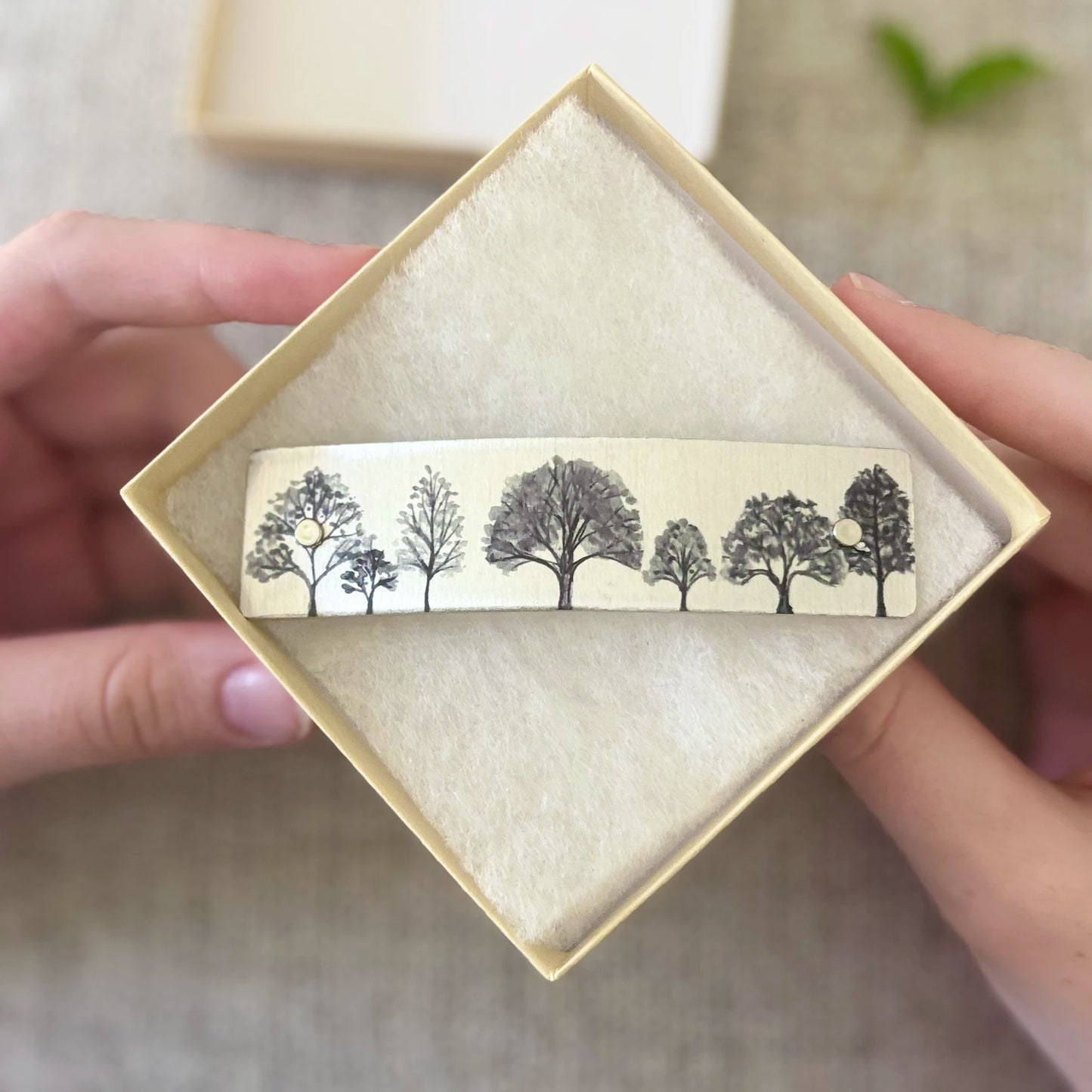 Silver Trees French Barrette Hair Clip