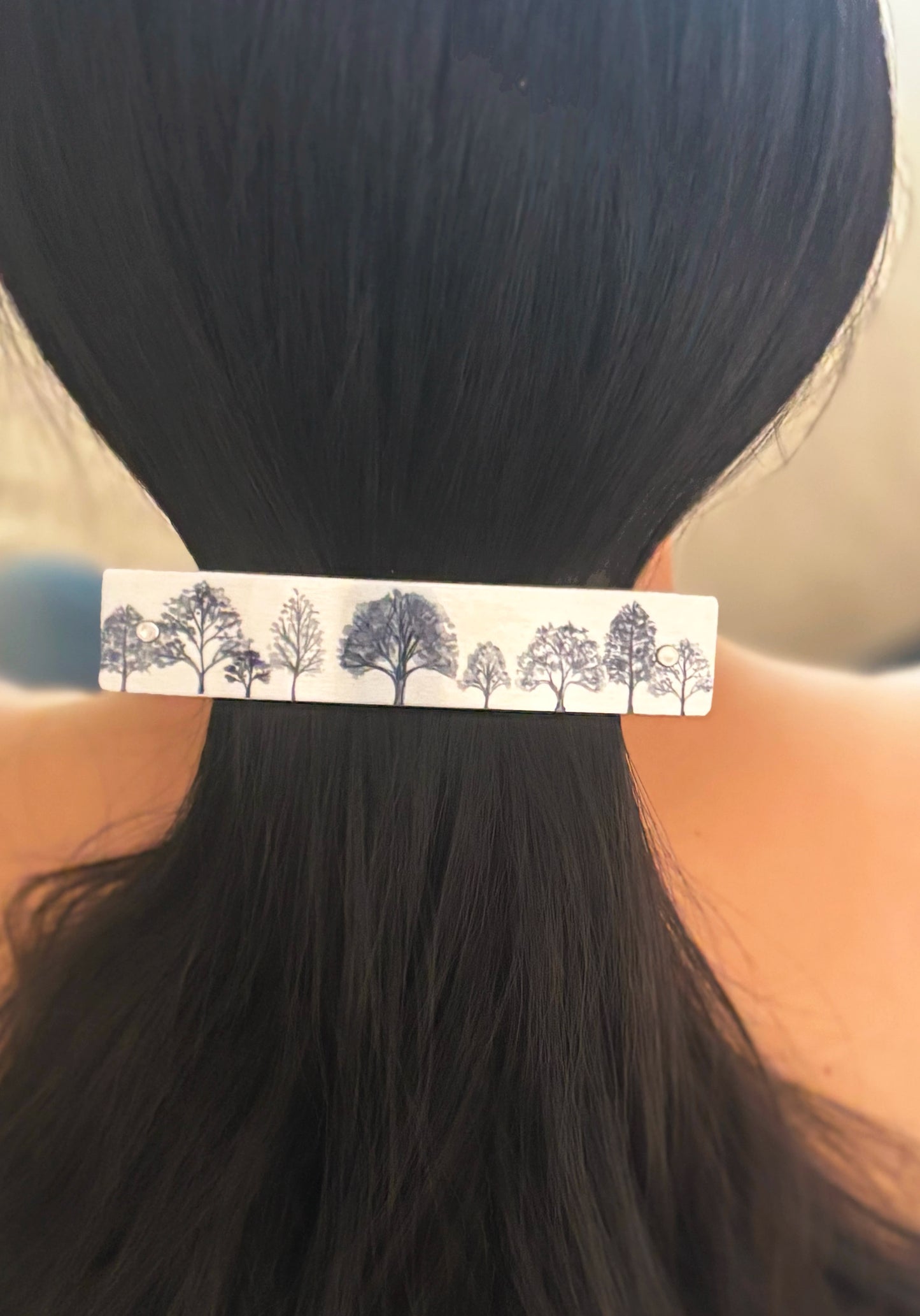 Silver Trees French Barrette Hair Clip