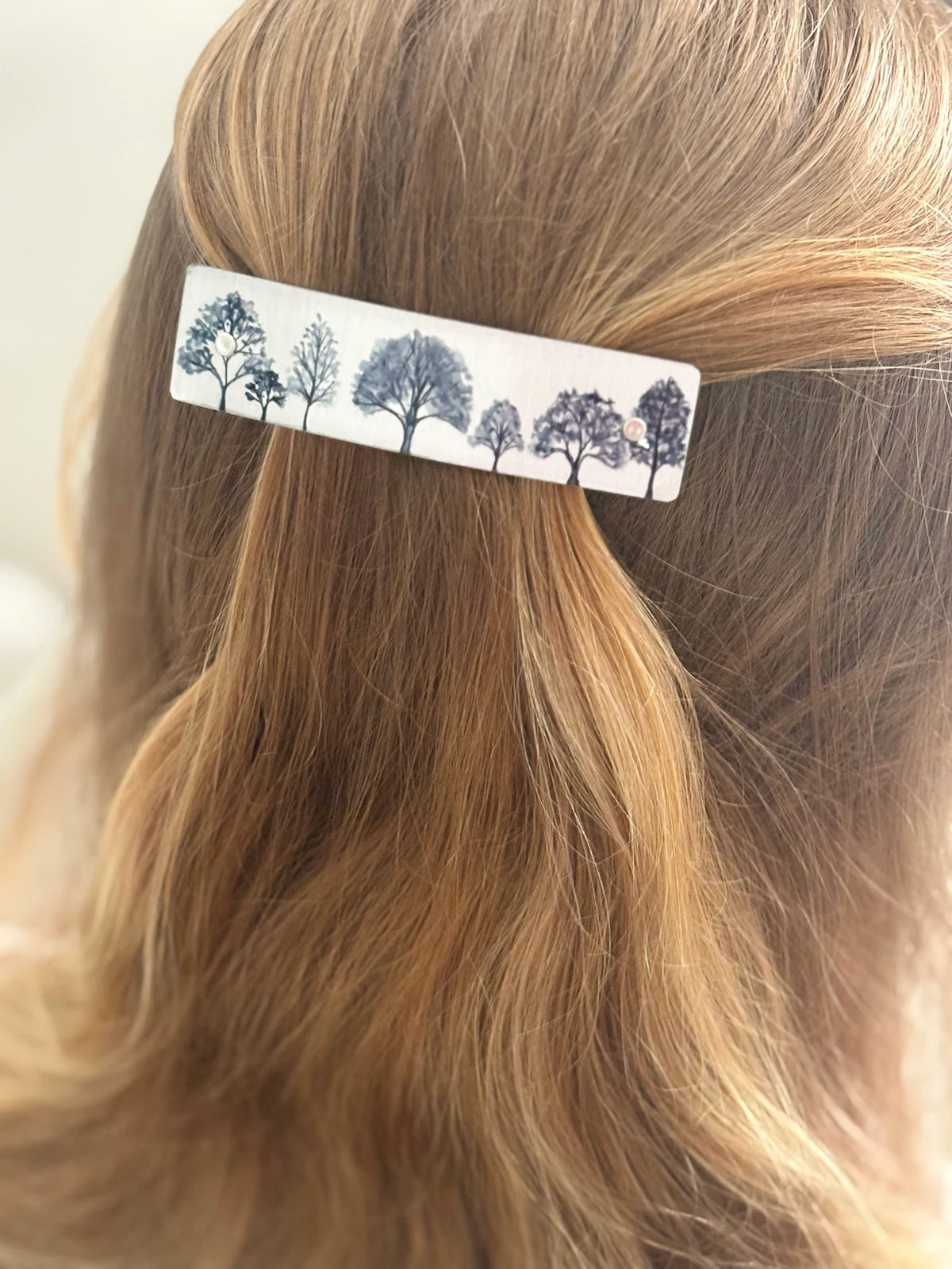 Silver Trees French Barrette Hair Clip