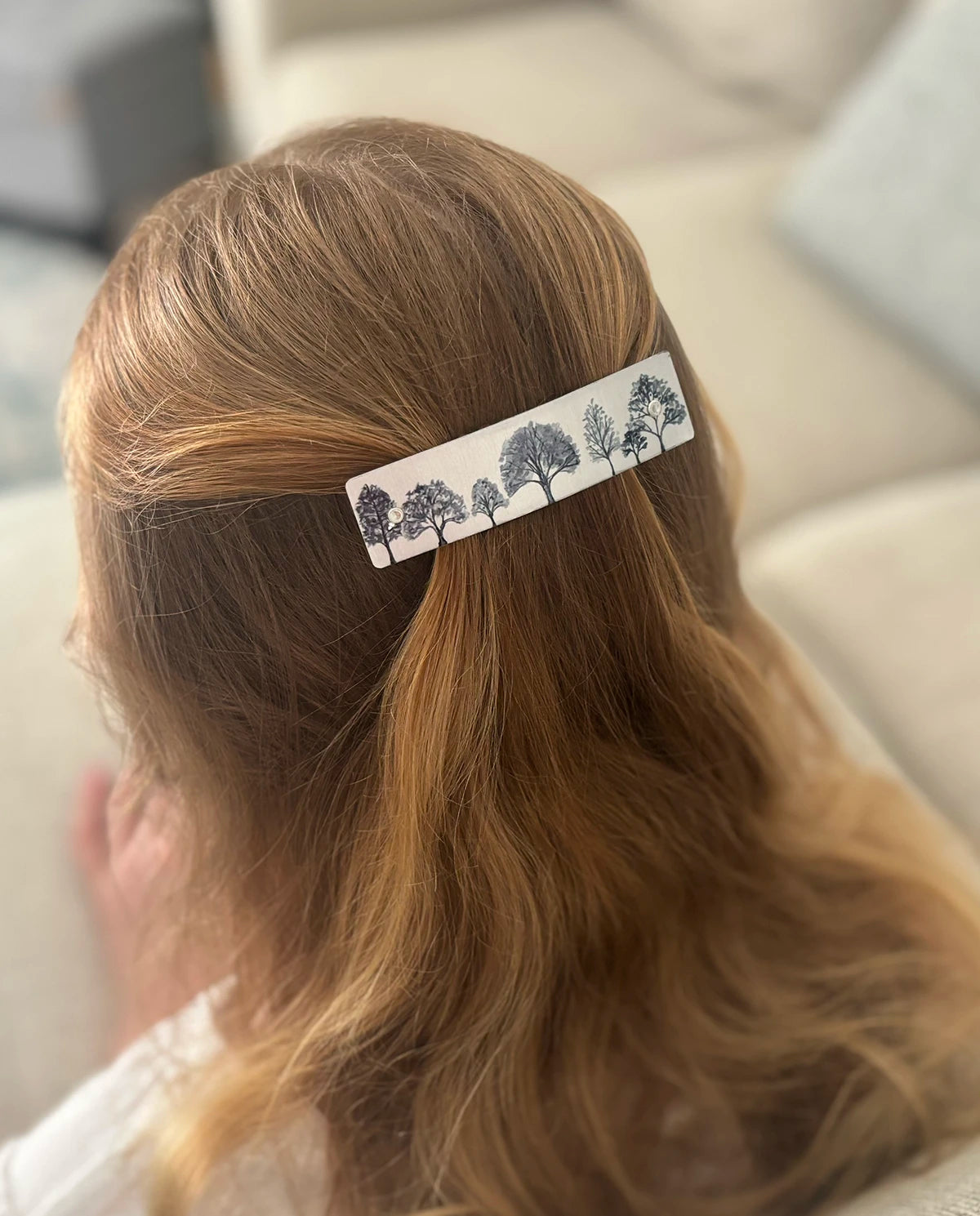 Silver Trees French Barrette Hair Clip